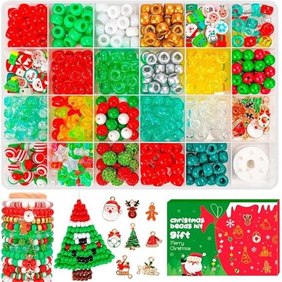 Christmas Beads for Bracelets, 500Pcs Pony Beads Kit with Christmas Tree - Picture 6 of 6